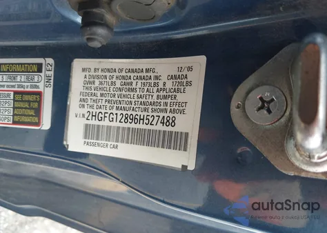 2006 Honda Civic Ex z USA, uszkodzony, nr VIN 2HGFG12896H527488